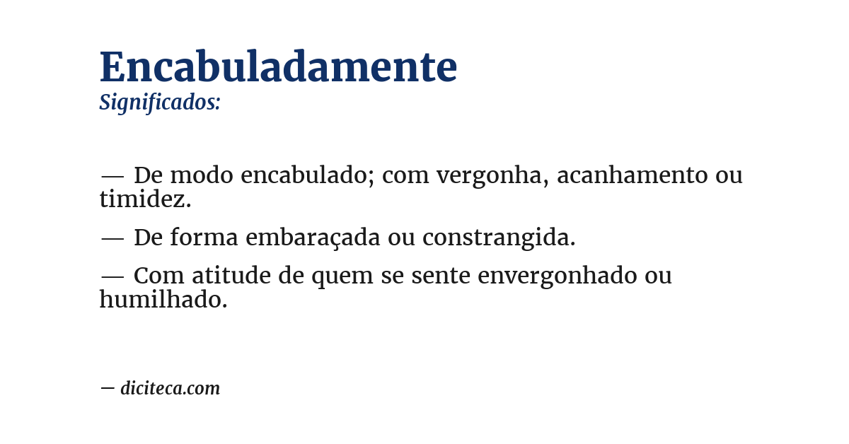 Significado de encabuladamente