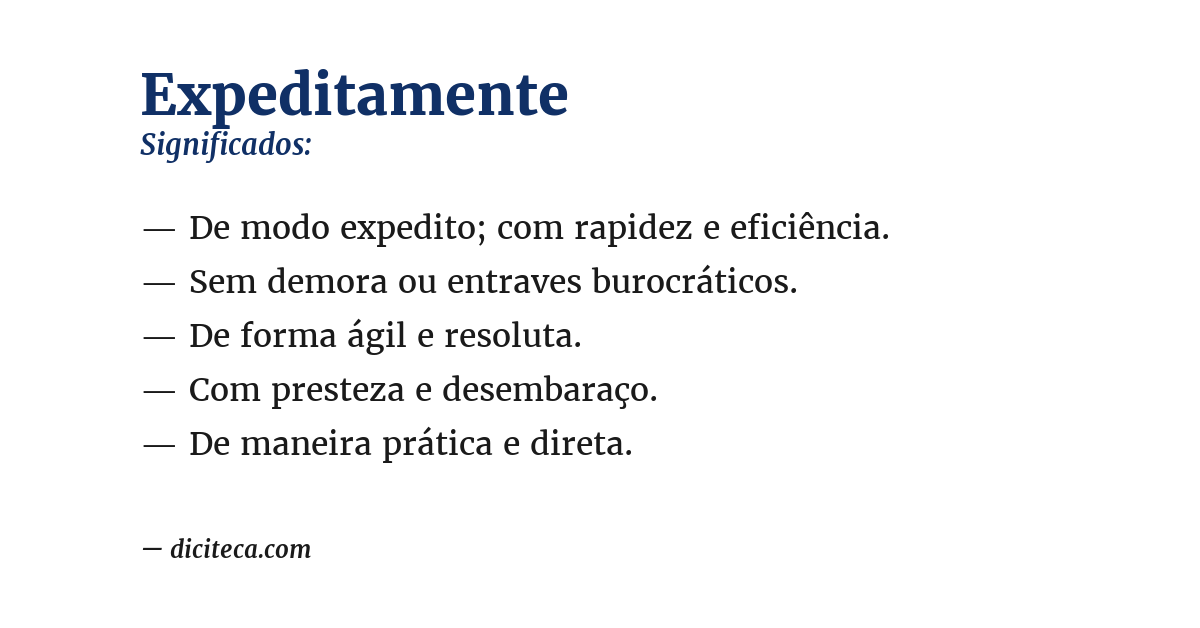 Significado de expeditamente