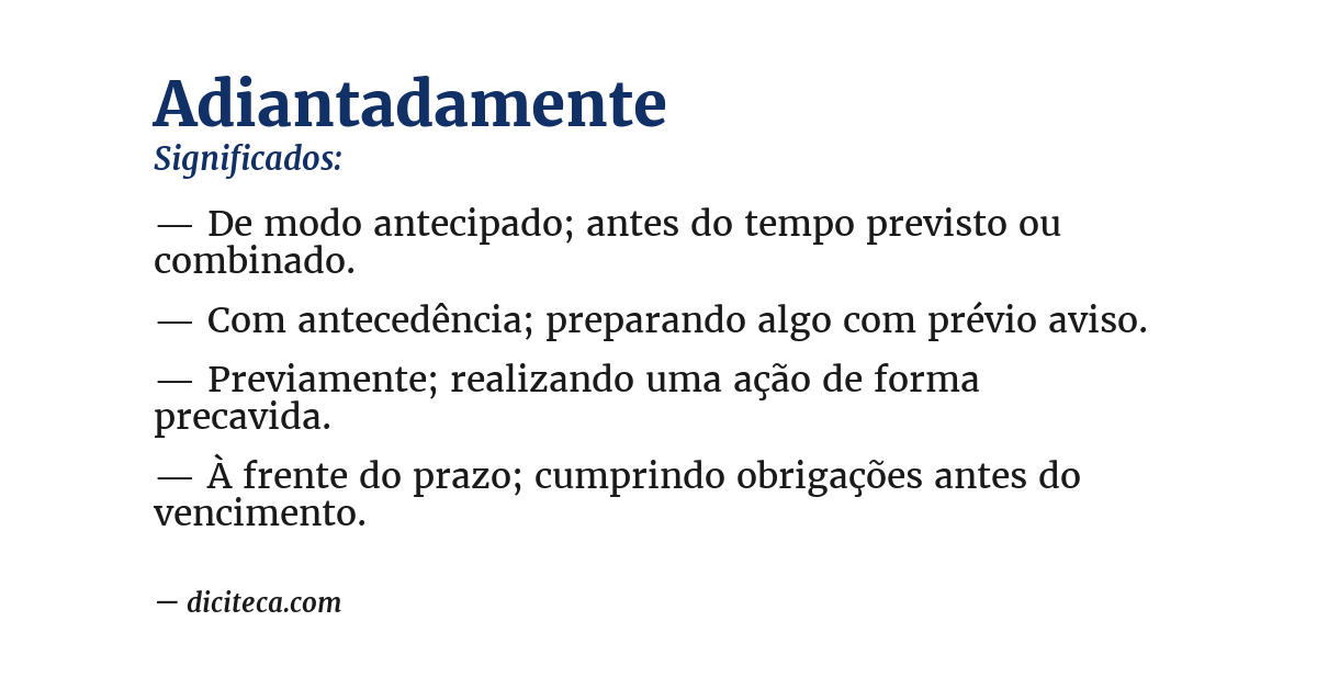 Significado de adiantadamente