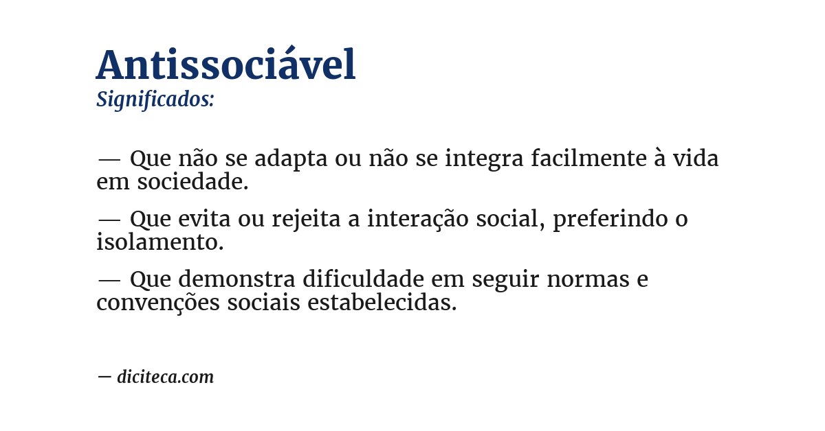 Significado de antissociável