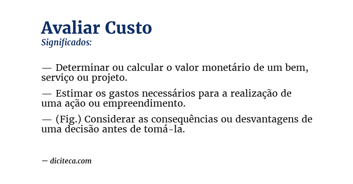 Significado de avaliar custo