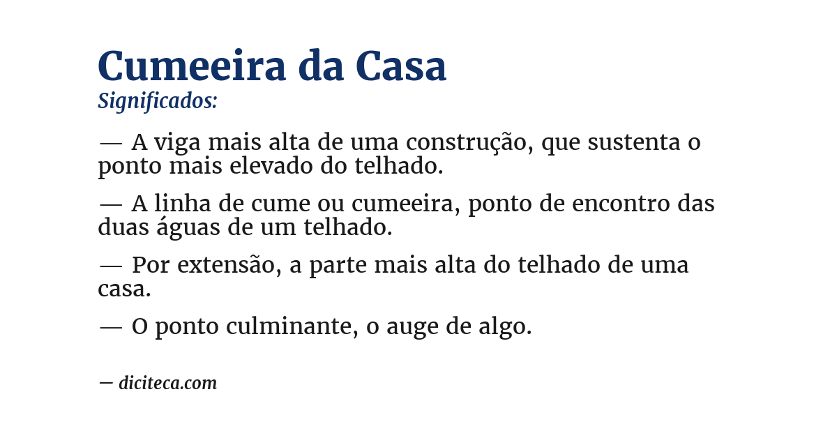 Significado de cumeeira da casa