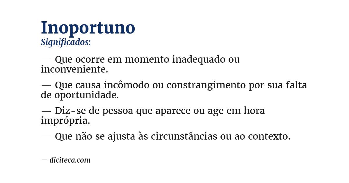 Significado de inoportuno