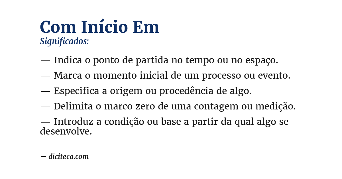 Significado de com início em