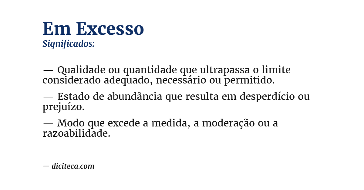 Significado de em excesso