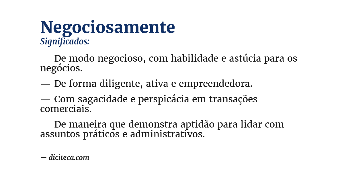 Significado de negociosamente