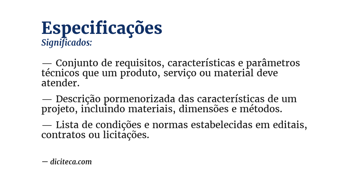 Significado de especificações