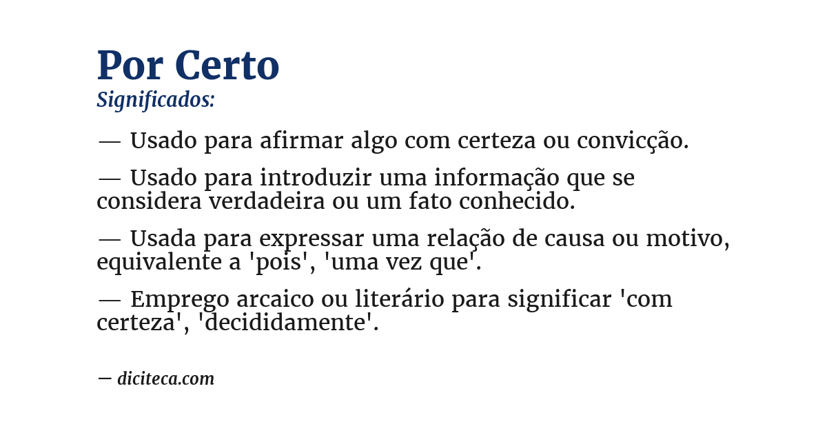 Significado de por certo