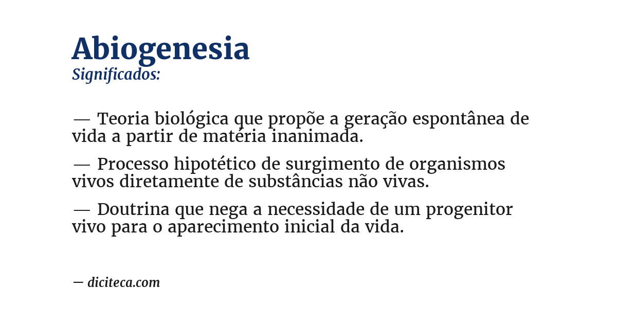 Significado de abiogenesia