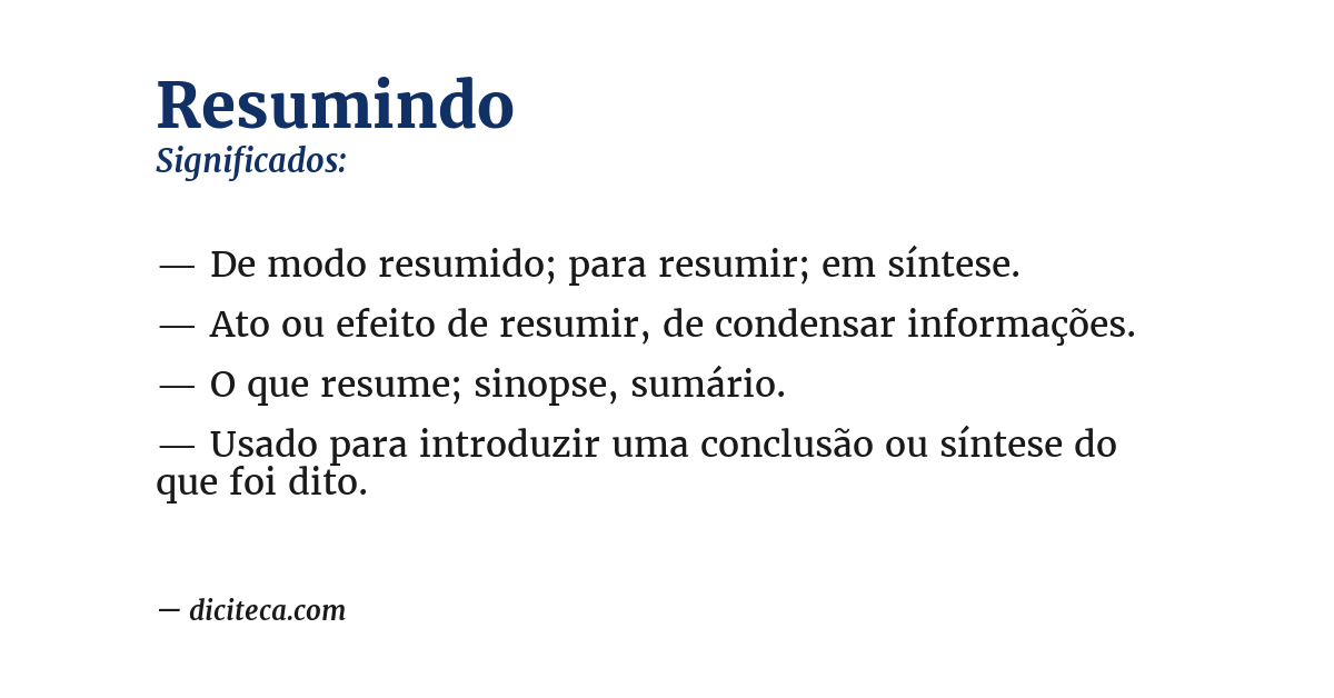 Significado de resumindo