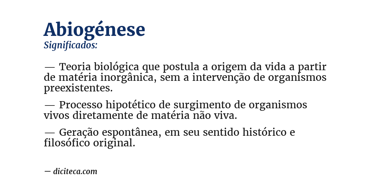 Significado de abiogénese