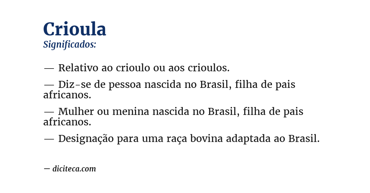 Significado de crioula