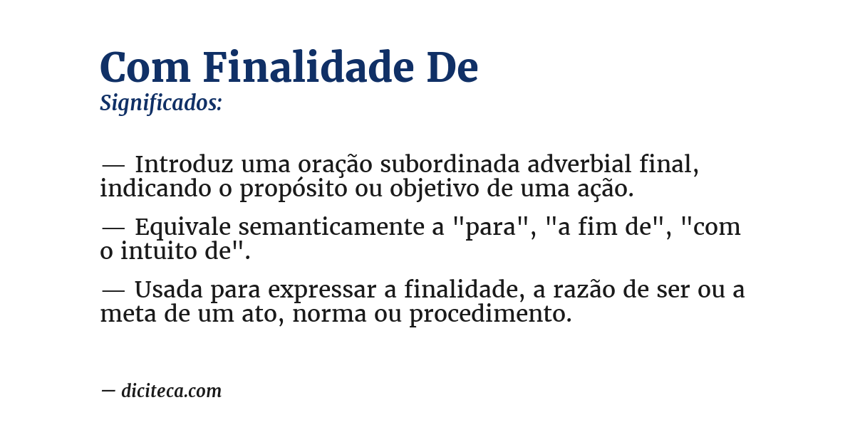 Significado de com finalidade de