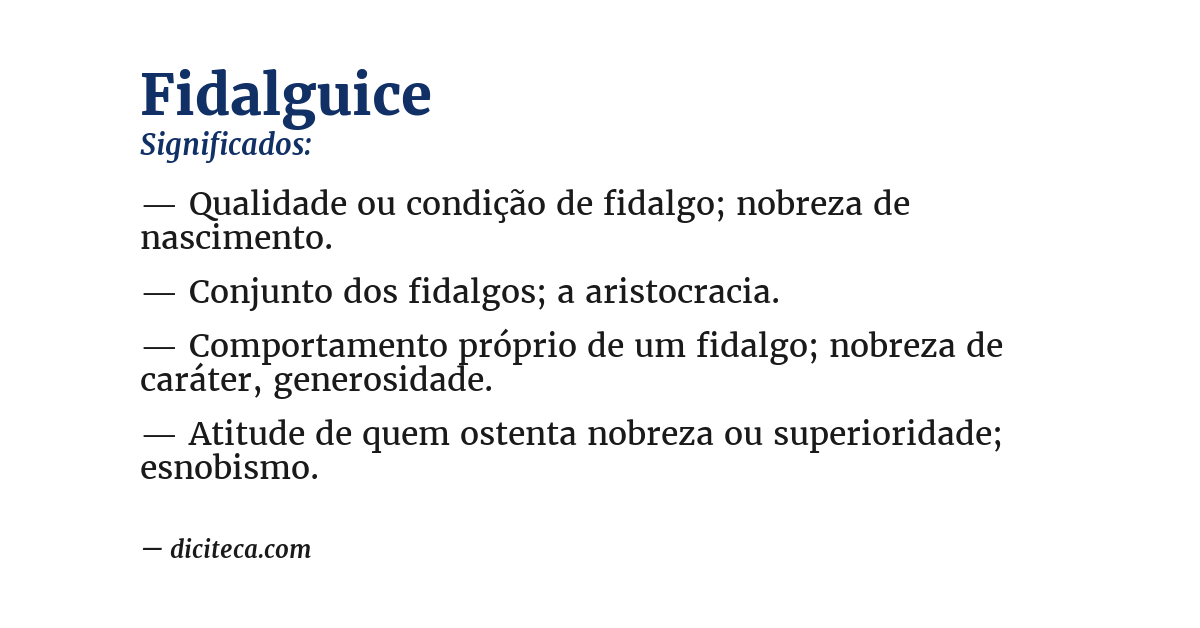Significado de fidalguice