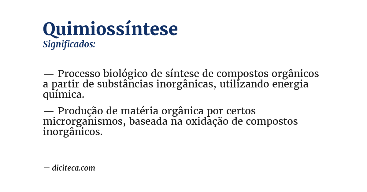 Significado de quimiossíntese