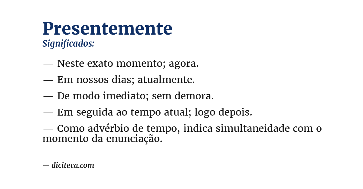 Significado de presentemente