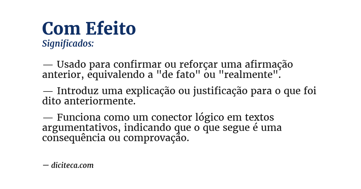 Significado de com efeito