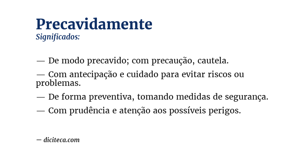 Significado de precavidamente