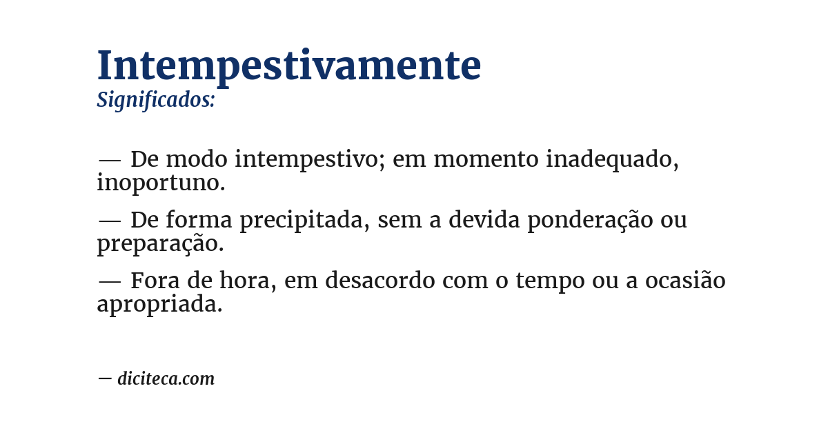 Significado de intempestivamente