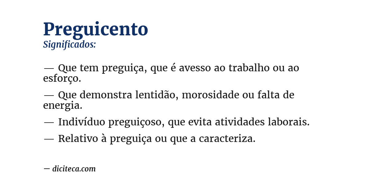 Significado de preguicento