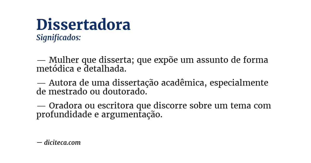Significado de dissertadora