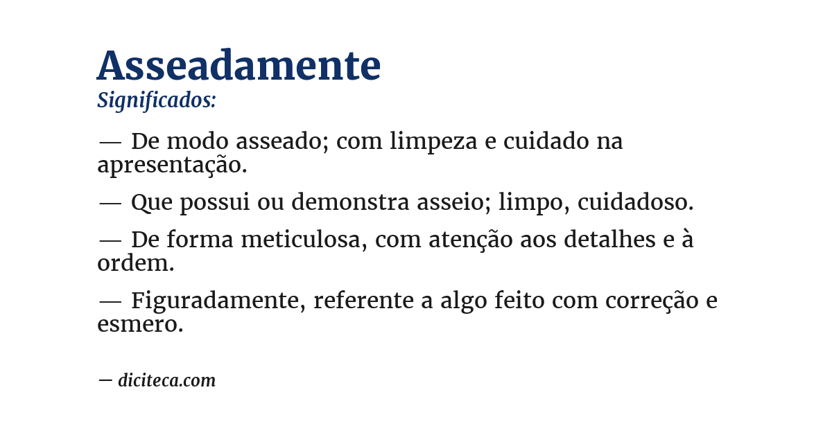 Significado de asseadamente