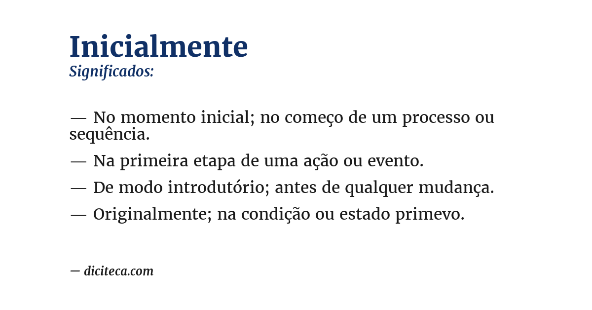 Significado de inicialmente