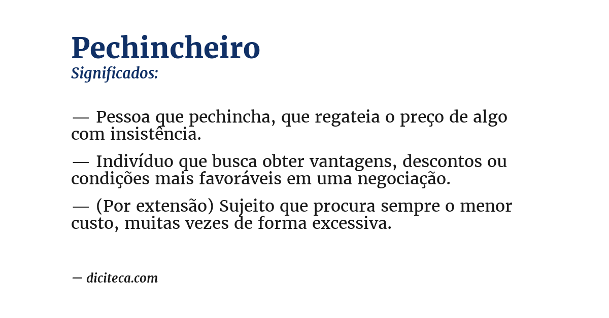 Significado de pechincheiro