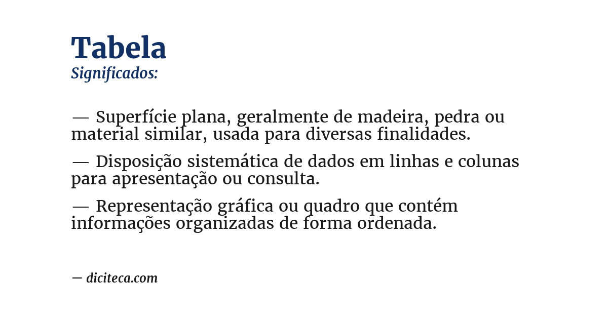 Significado de tabela