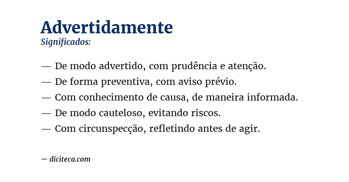 Significado de advertidamente
