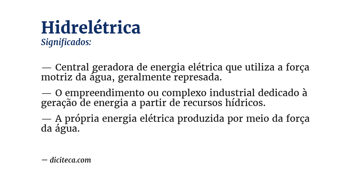 Significado de hidrelétrica