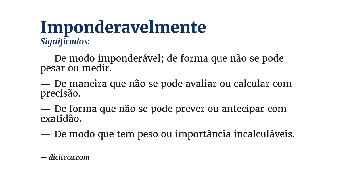 Significado de imponderavelmente