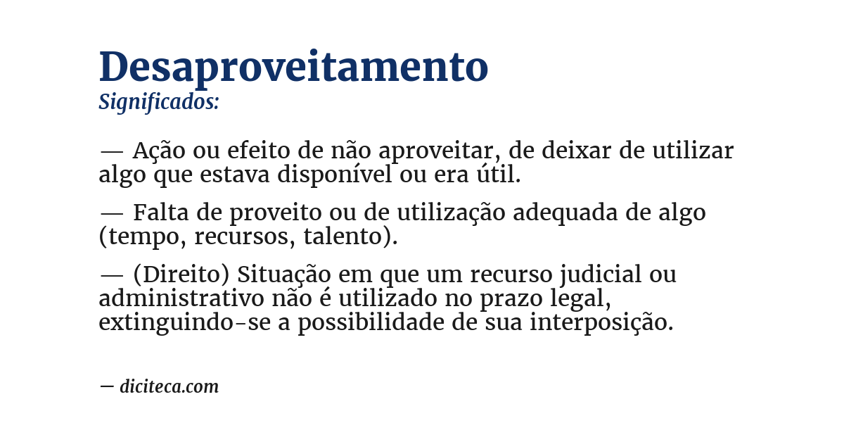 Significado de desaproveitamento