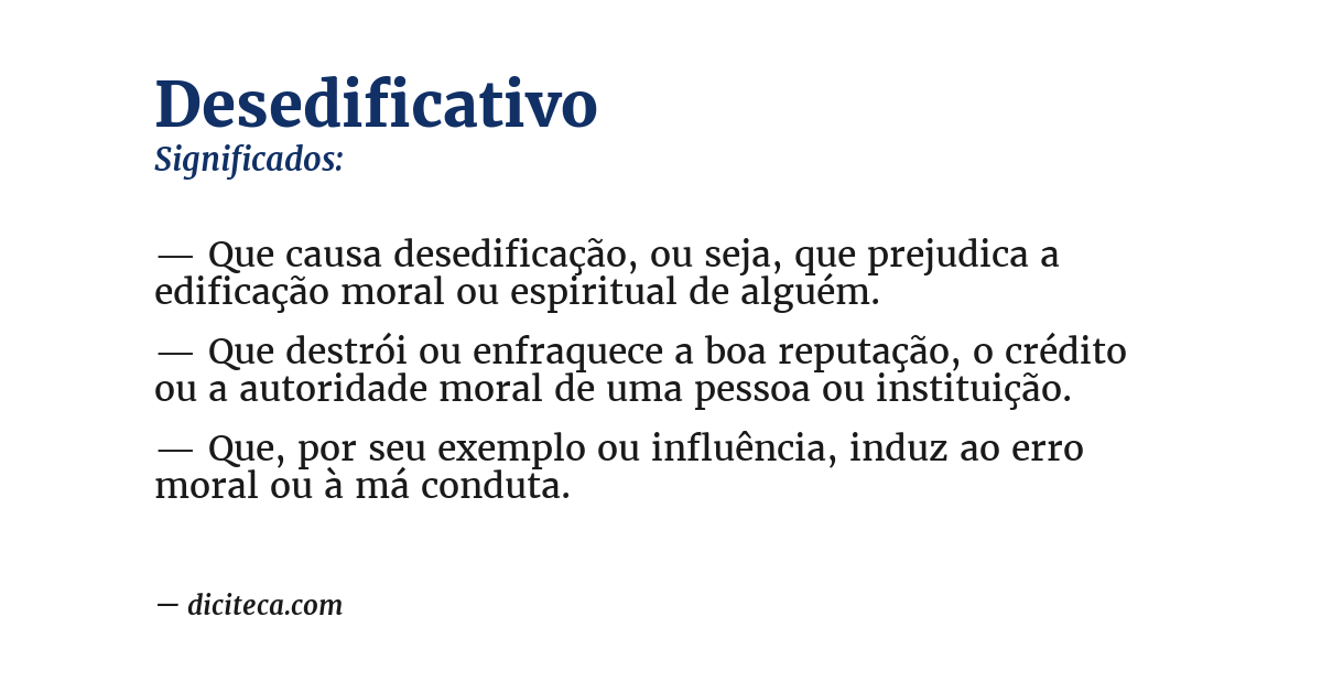Significado de desedificativo