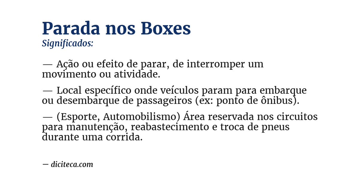 Significado de parada nos boxes