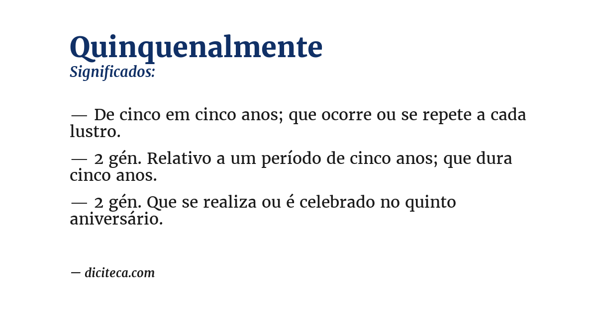 Significado de quinquenalmente