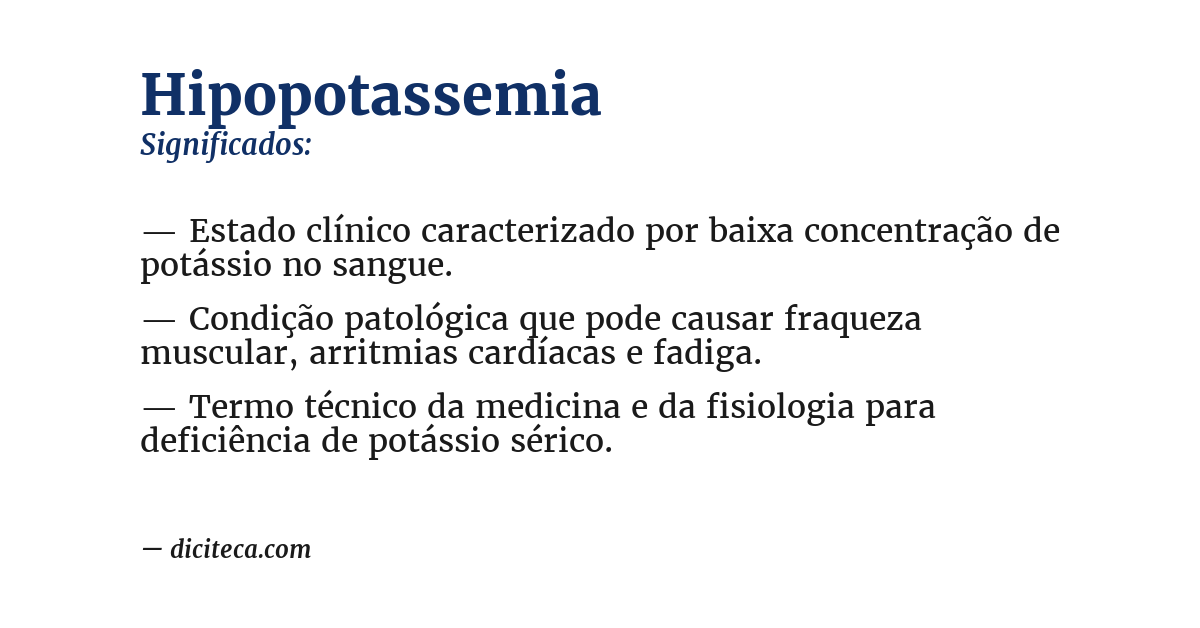 Significado de hipopotassemia