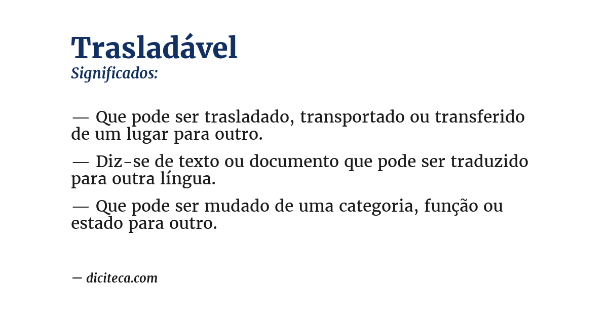 Significado de trasladável