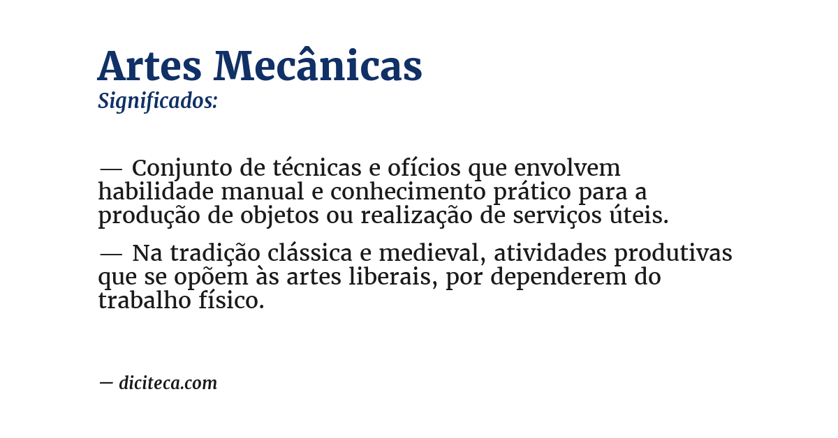 Significado de artes mecânicas