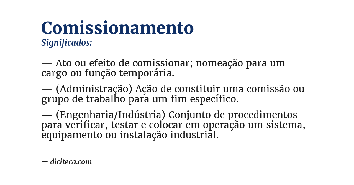 Significado de comissionamento