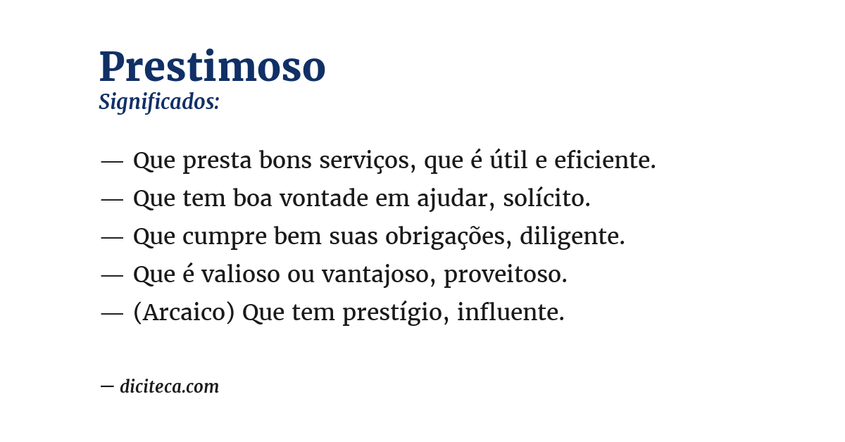 Significado de prestimoso