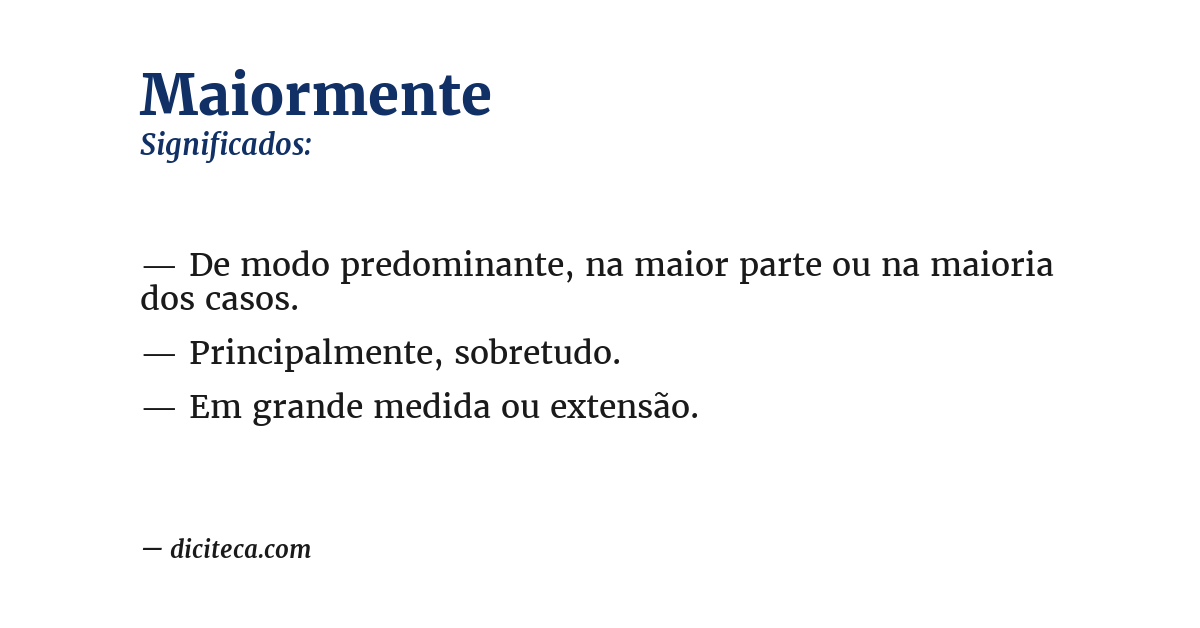 Significado de maiormente