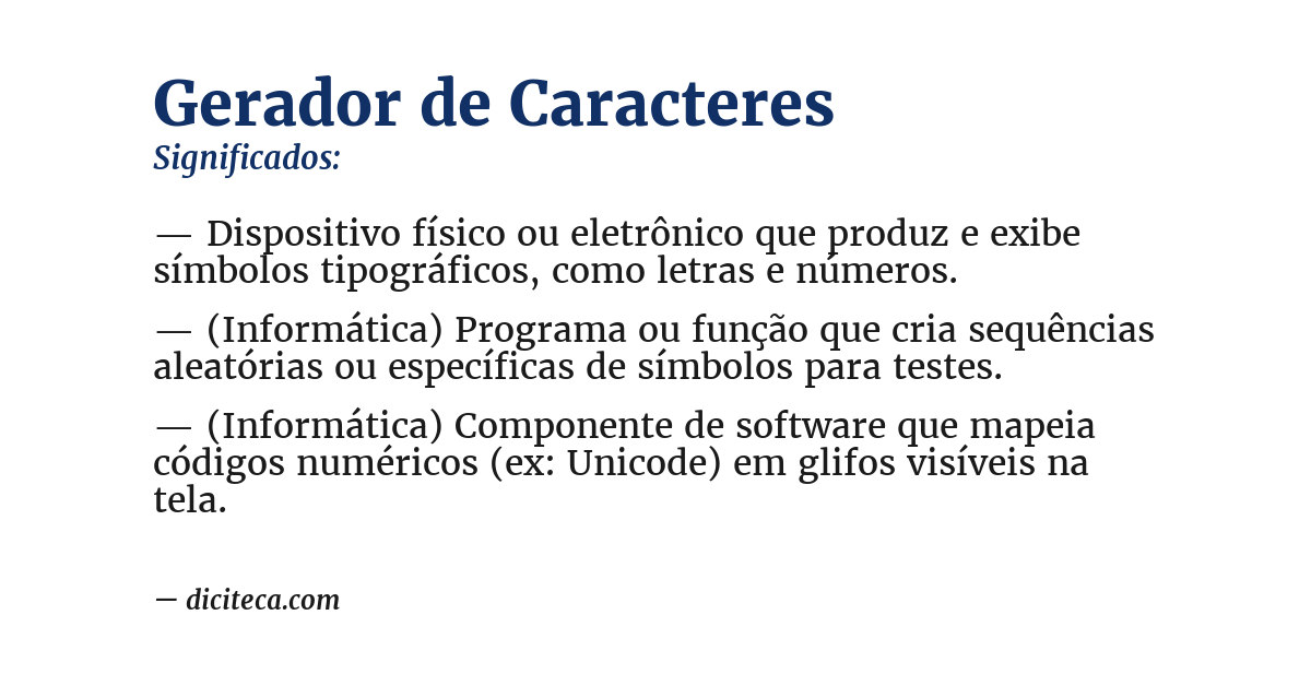 Significado de gerador de caracteres