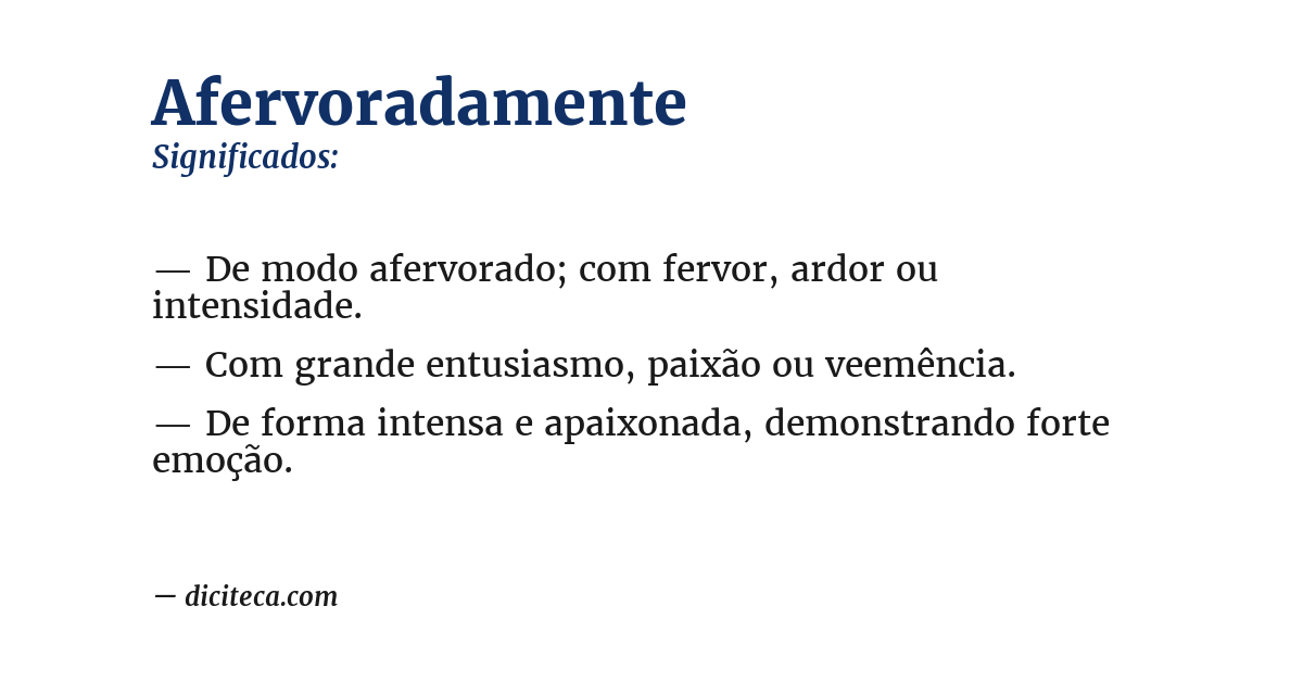 Significado de afervoradamente