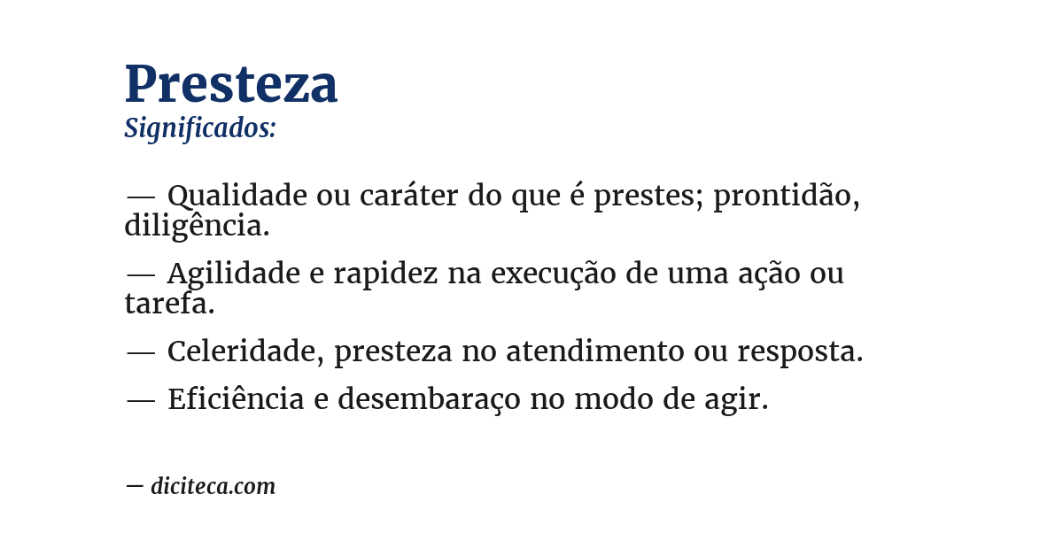 Significado de presteza