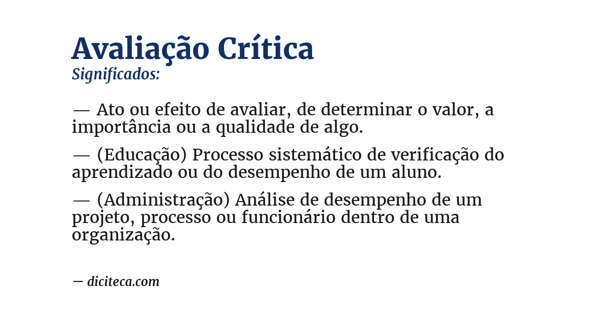 Significado de avaliação crítica