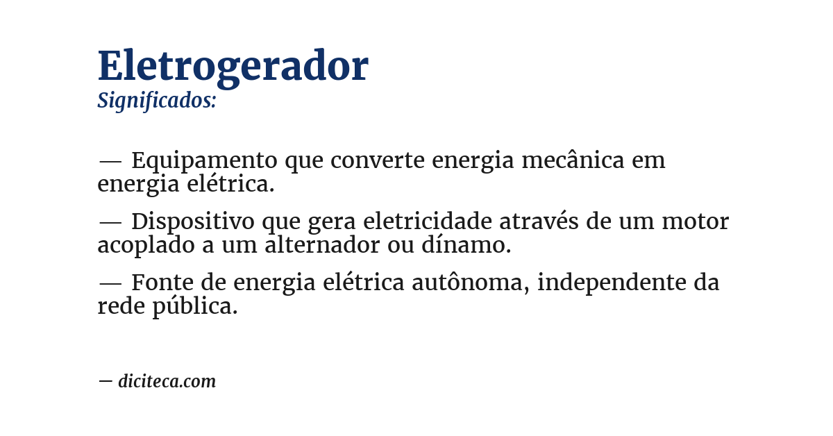 Significado de eletrogerador