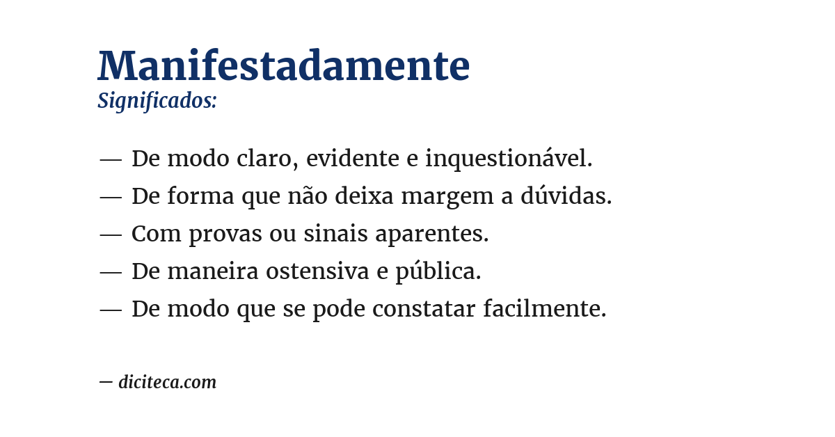 Significado de manifestadamente
