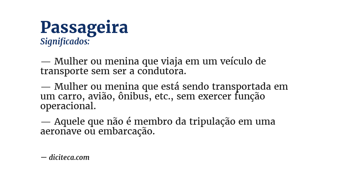 Significado de passageira