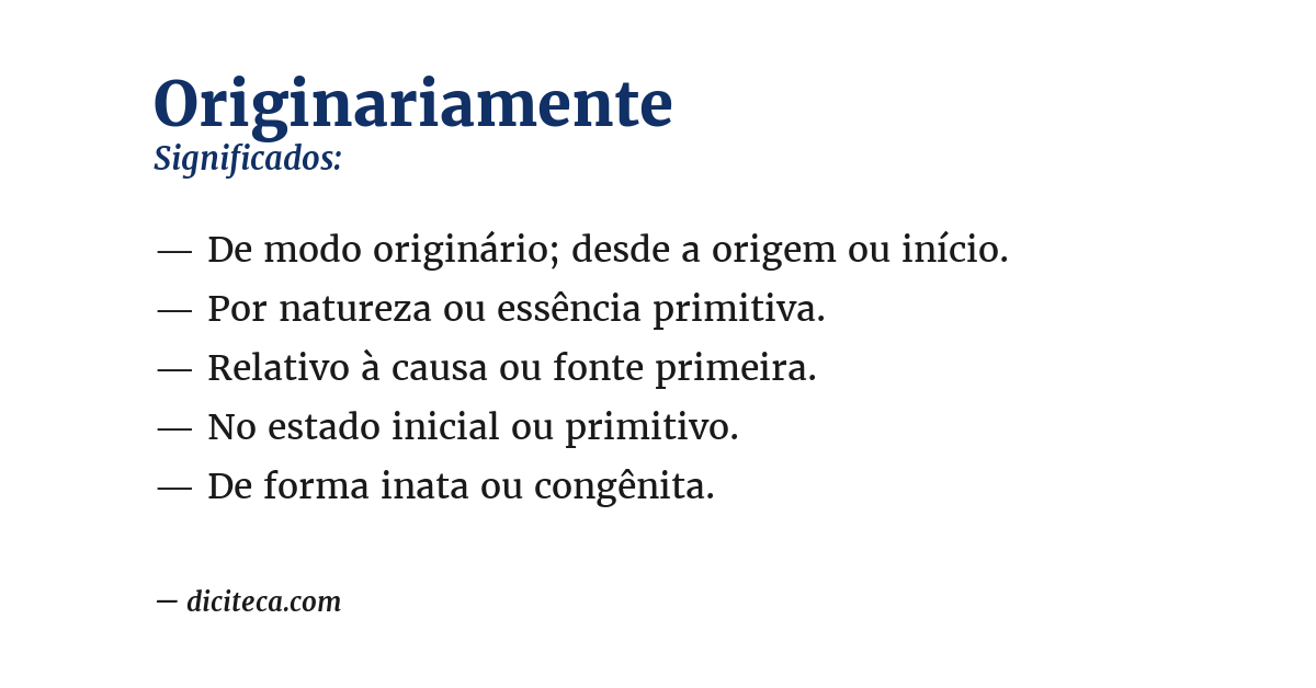 Significado de originariamente